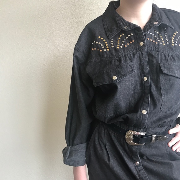 Vtg 80s Dress Denim Jeans Dark Grey - Picture 8 of 8